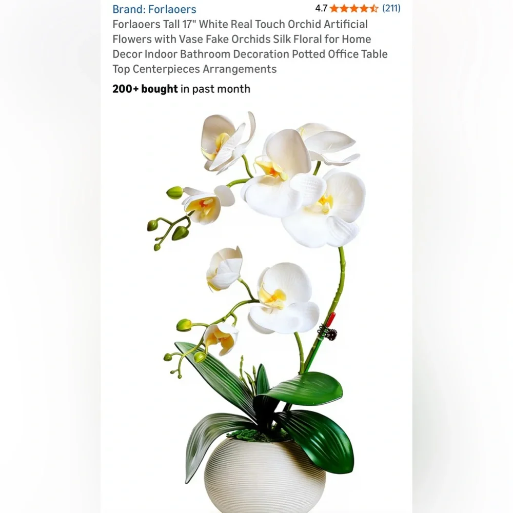 NIB White Faux Orchid In Vase 17